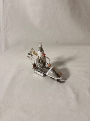 Silver Metal Santa in Snowmobile Ornament 4" x 3.5"T