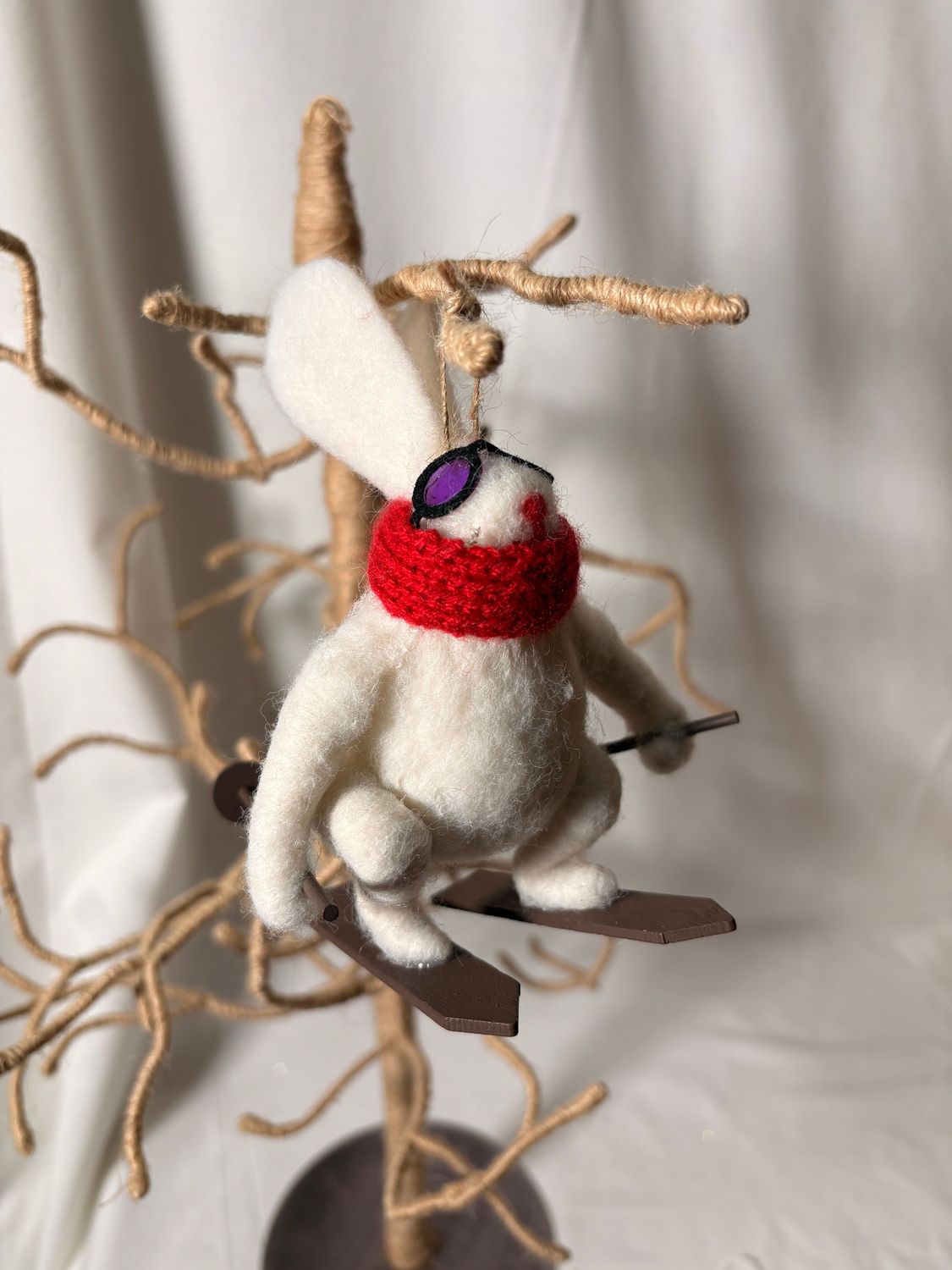 Felt Ski Racer Bunny Ornament 6"