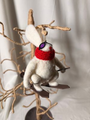 Felt Ski Racer Bunny Ornament 6"