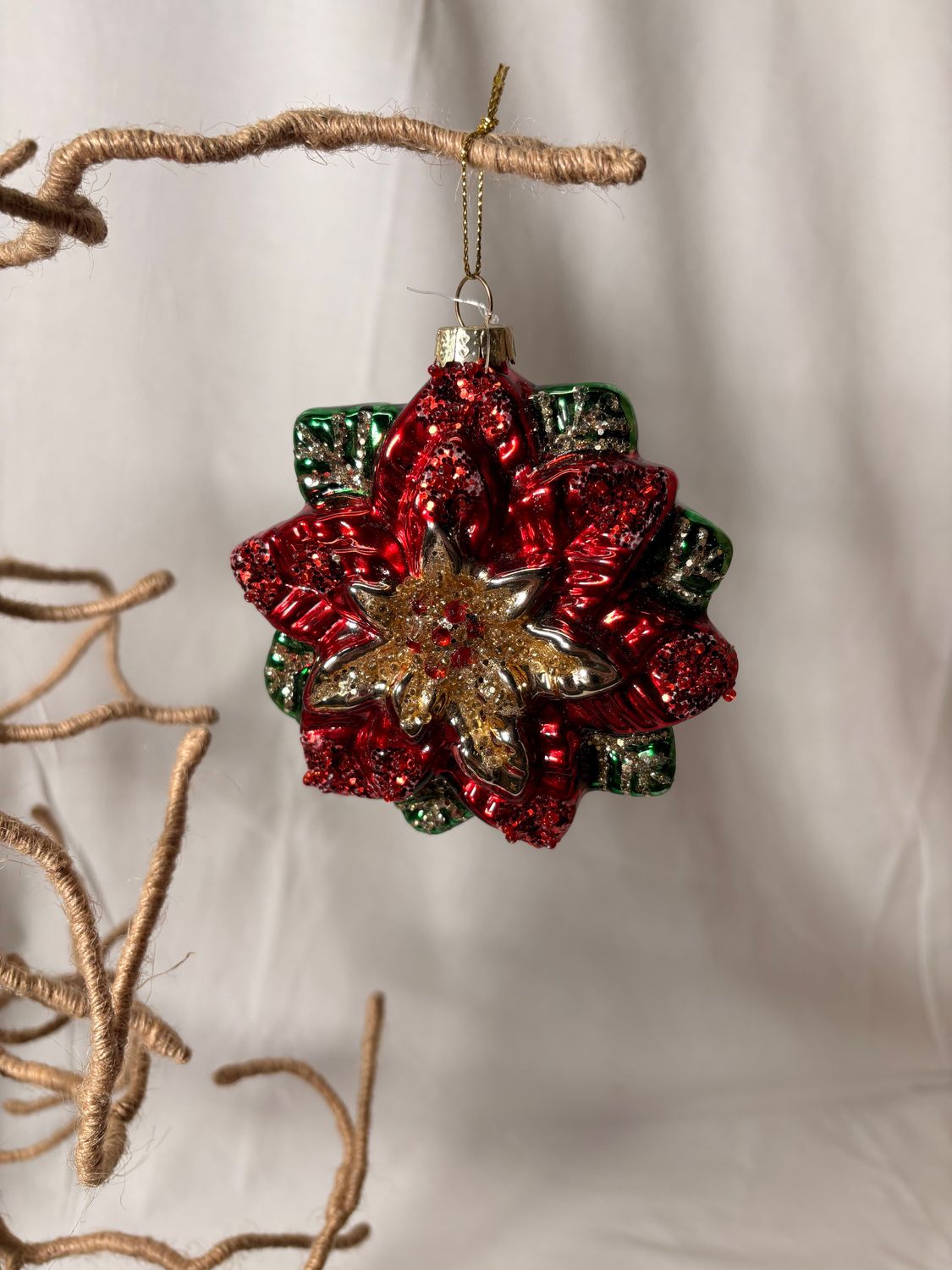 Glass Poinsetta Ornament 4"
