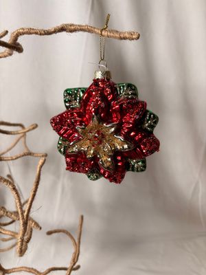 Glass Poinsetta Ornament 4"