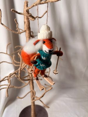Felt Fox Skiier Ornament 6"