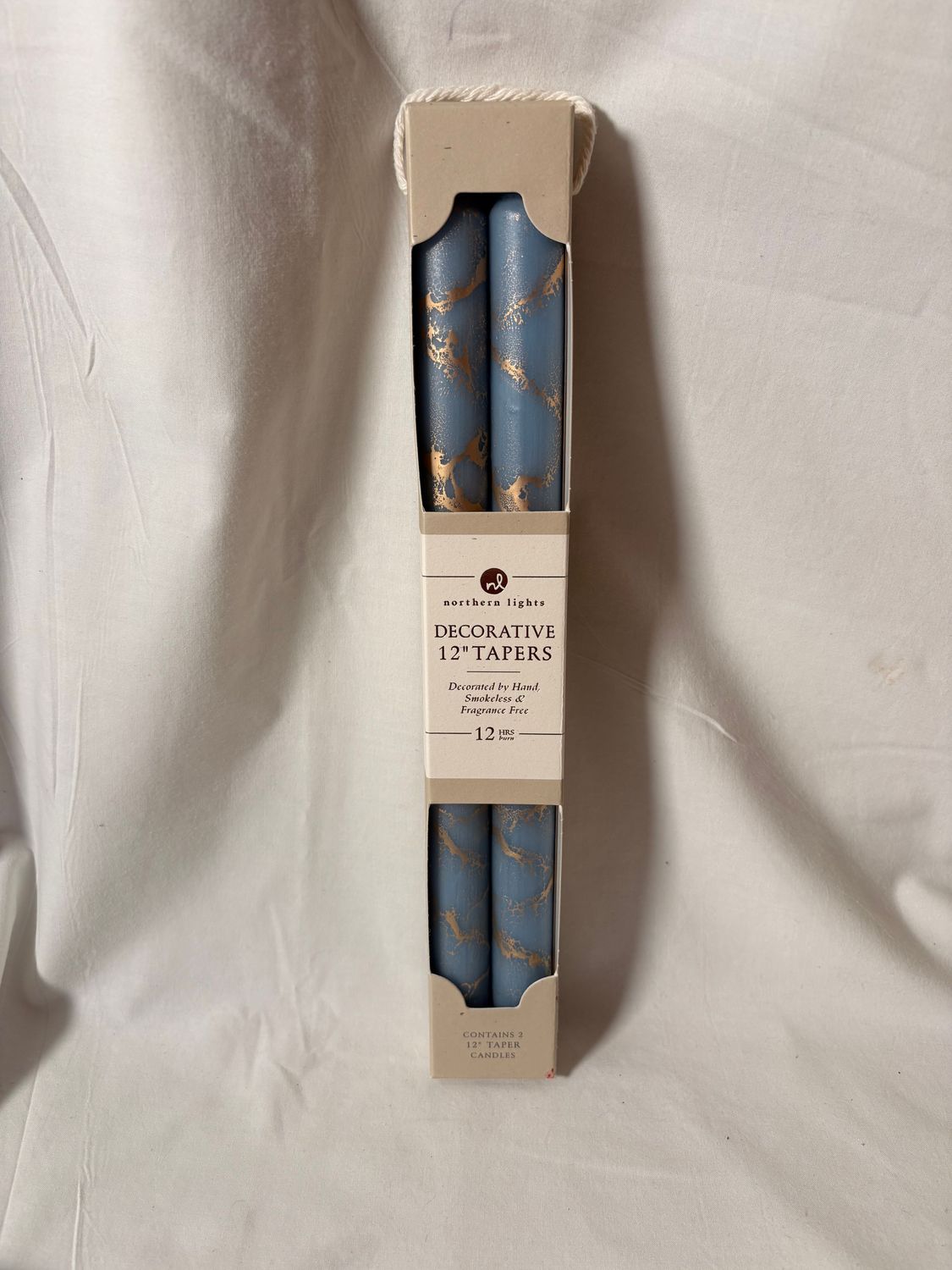 S/2 Decorative Tapers 12" - Prairie Blue w/Gold S/2 Decorative Tapers 12" - Prairie Blue w/Gold