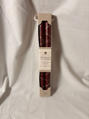 S/2 Decorative Tapers 12" - Bordeaux w/Gold