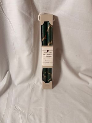 S/2 Decorative Tapers 12" - Hunter Green w/Gold