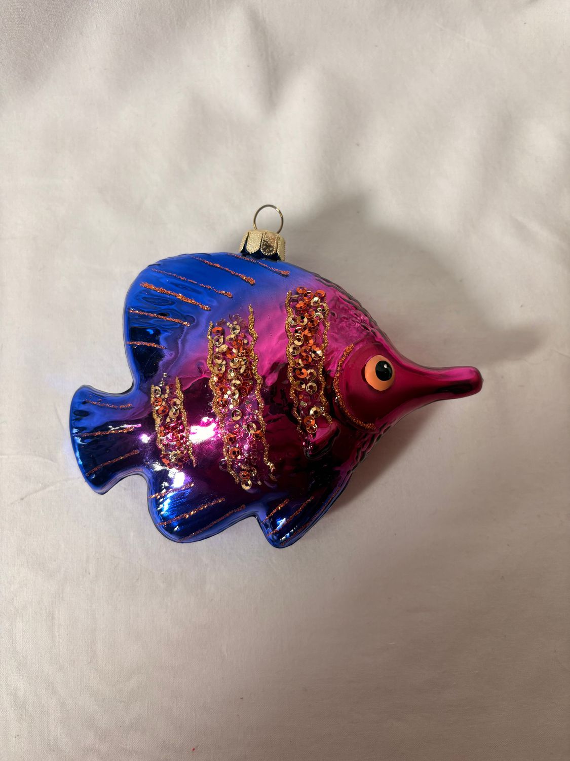 Tropical Fish Glass Ornament 4" - Purple/Pink