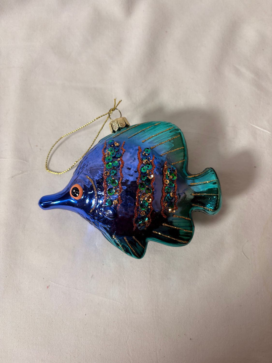 Tropical Fish Glass Ornament 4" - Purple/Teal
