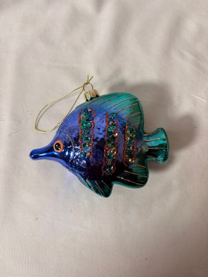 Tropical Fish Glass Ornament 4" - Purple/Teal