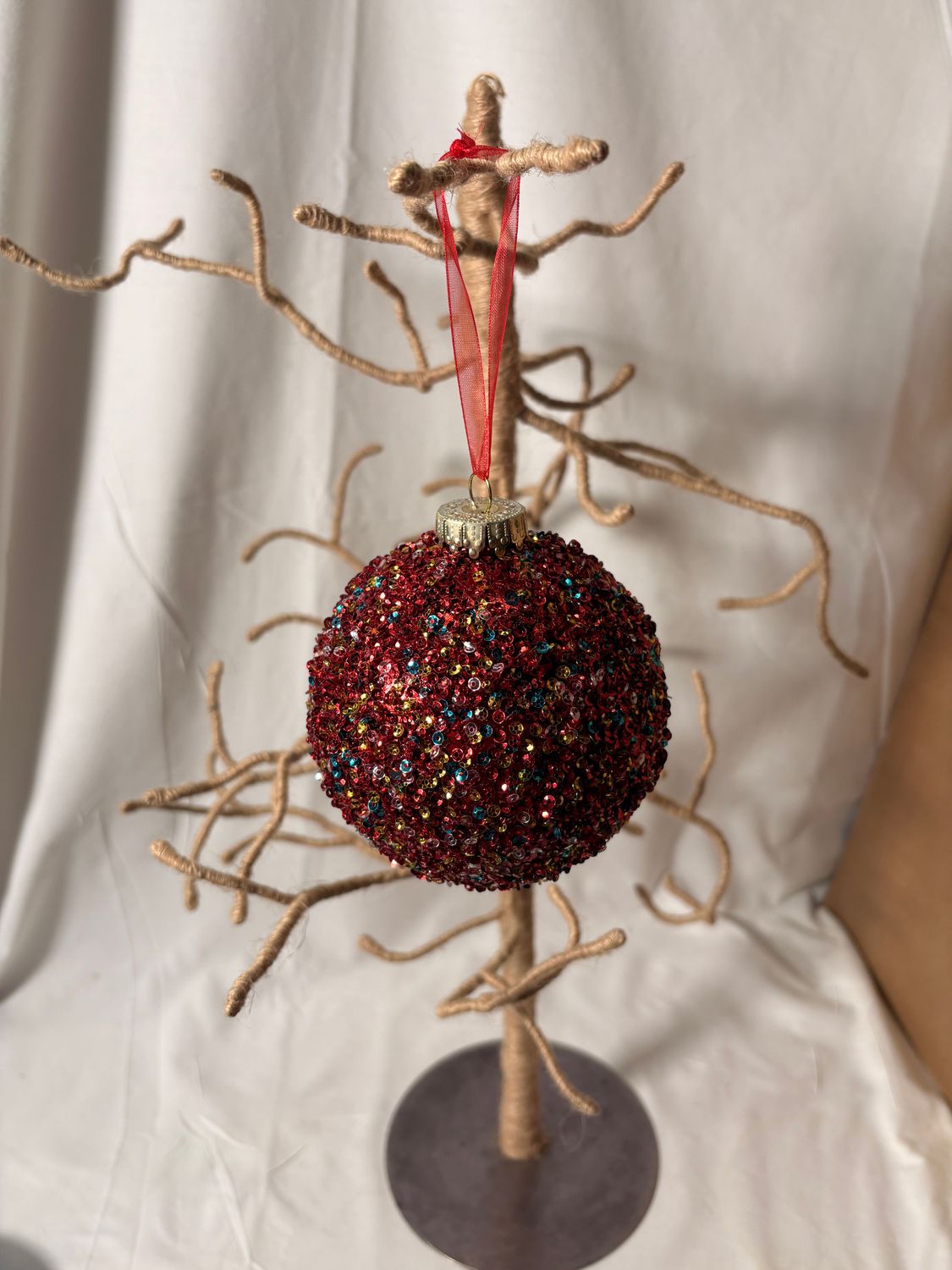 Red Sequin Ball Ornament 4"