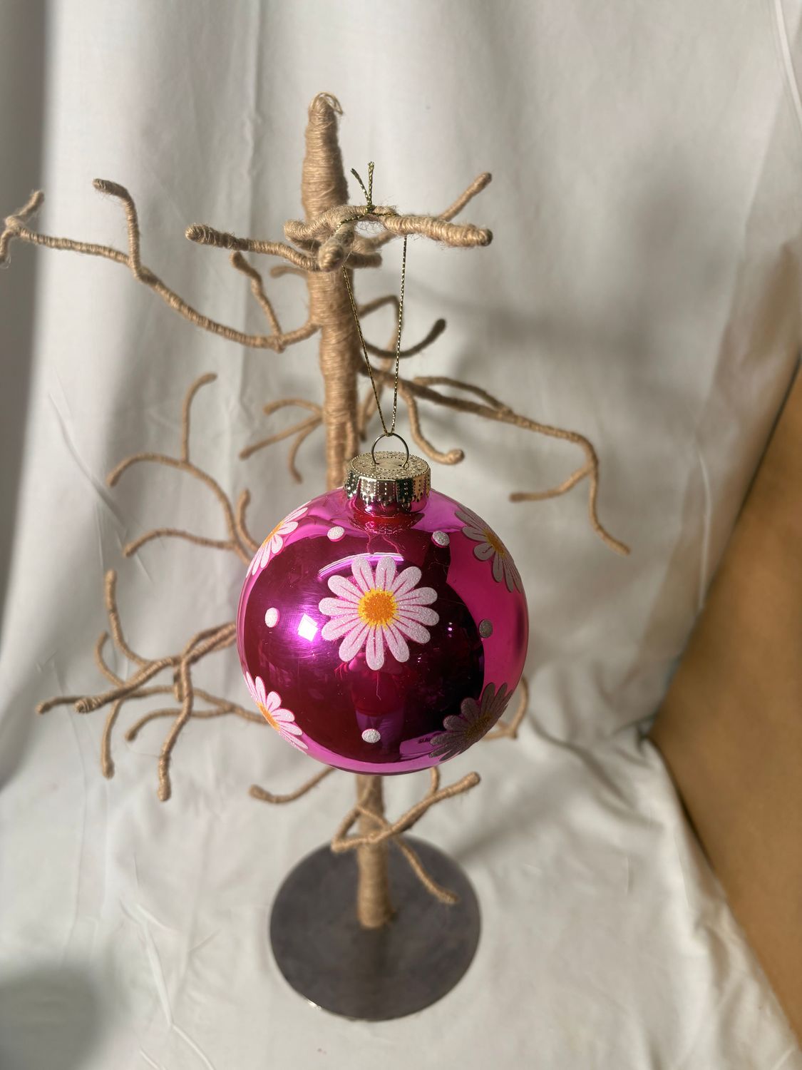 Glass Flower Ball Ornament 4" - Pink