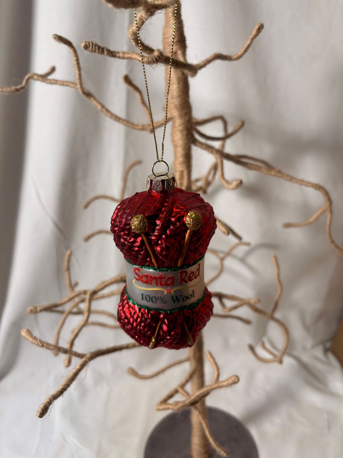 Glass Christmas Wool Yarn Ornament 4" - Santa Red Glass Christmas Wool Yarn Ornament 4" - Santa Red