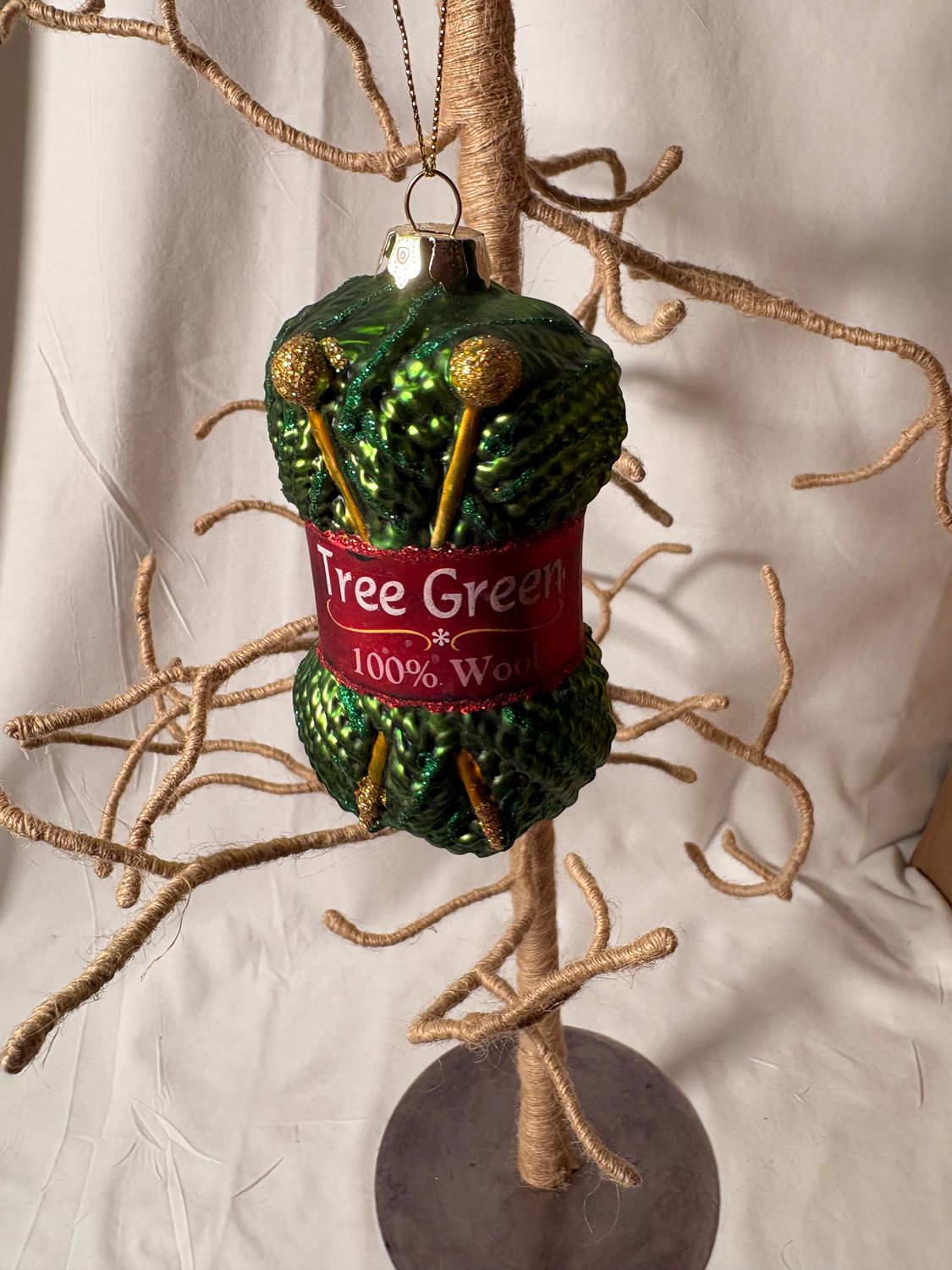 Glass Christmas Wool Yarn Ornament 4" - Tree Green Glass Christmas Wool Yarn Ornament 4" - Tree Green
