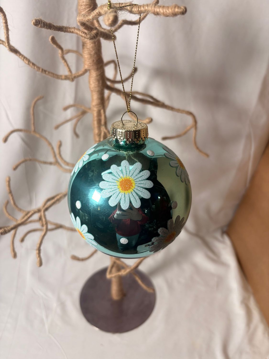 Glass Flower Ball Ornament 4" - Blue