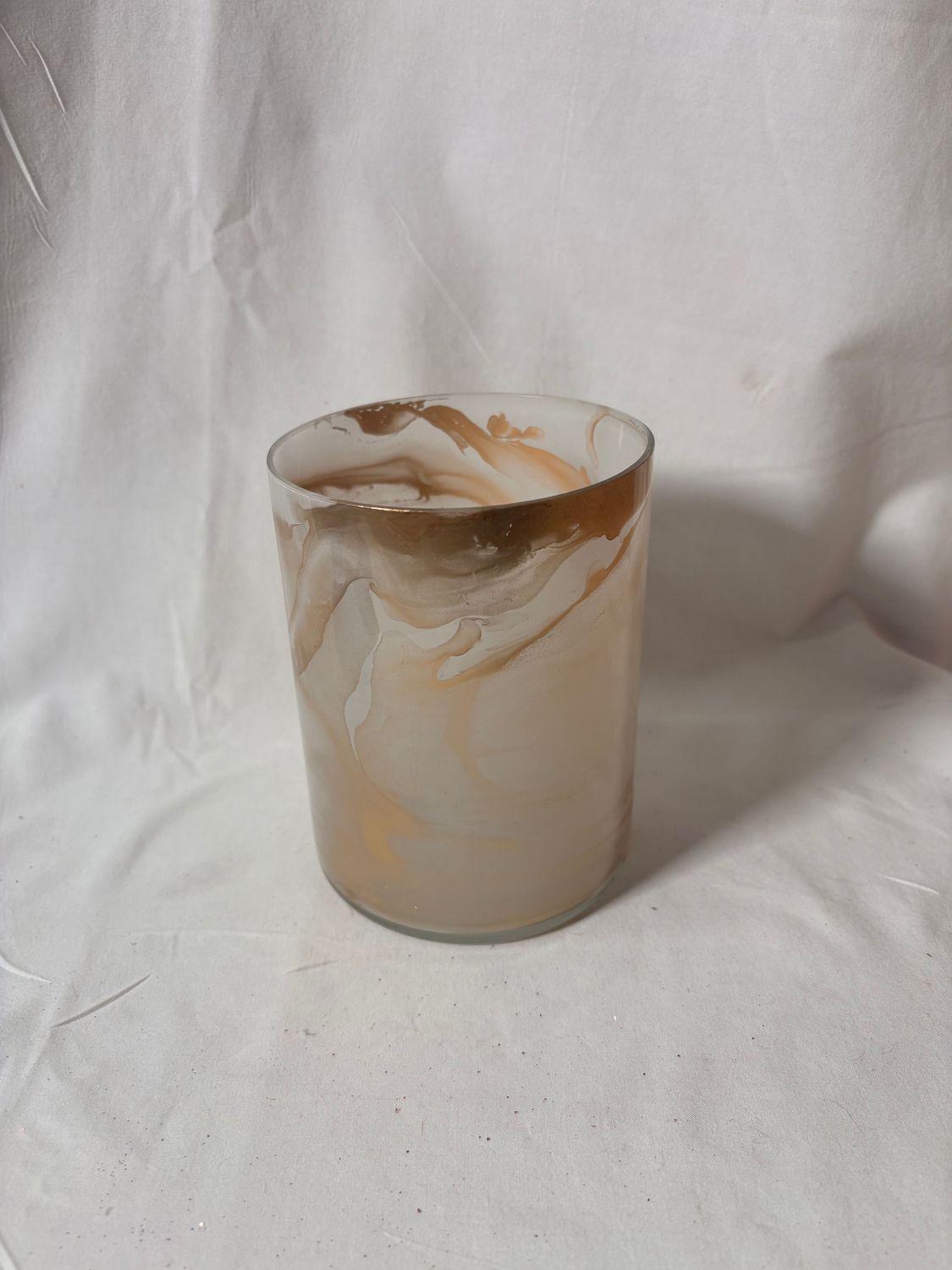 Glass Marble Cylinder Votive 4" x 4.5" - White/Gold Glass Marble Cylinder Votive 4" x 4.5" - White/Gold