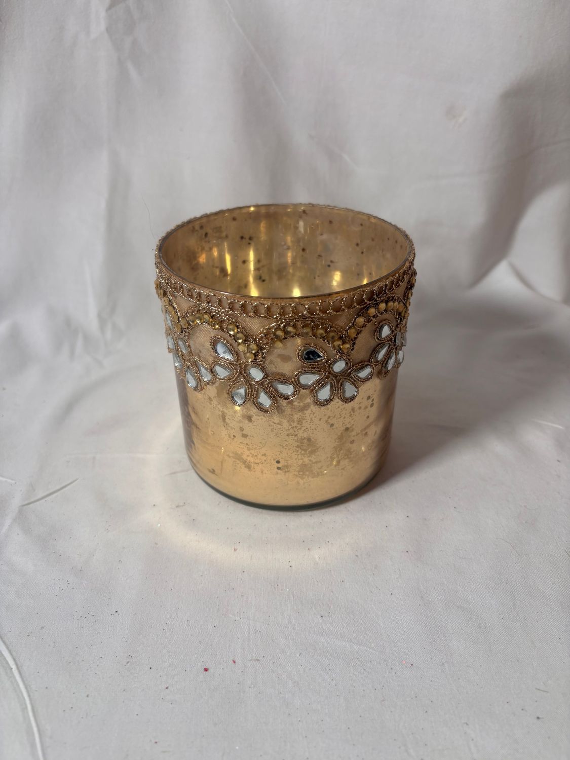 Glass Jewel Trim Votive 4" x 4.5" - Gold Glass Jewel Trim Votive 4" x 4.5" - Gold