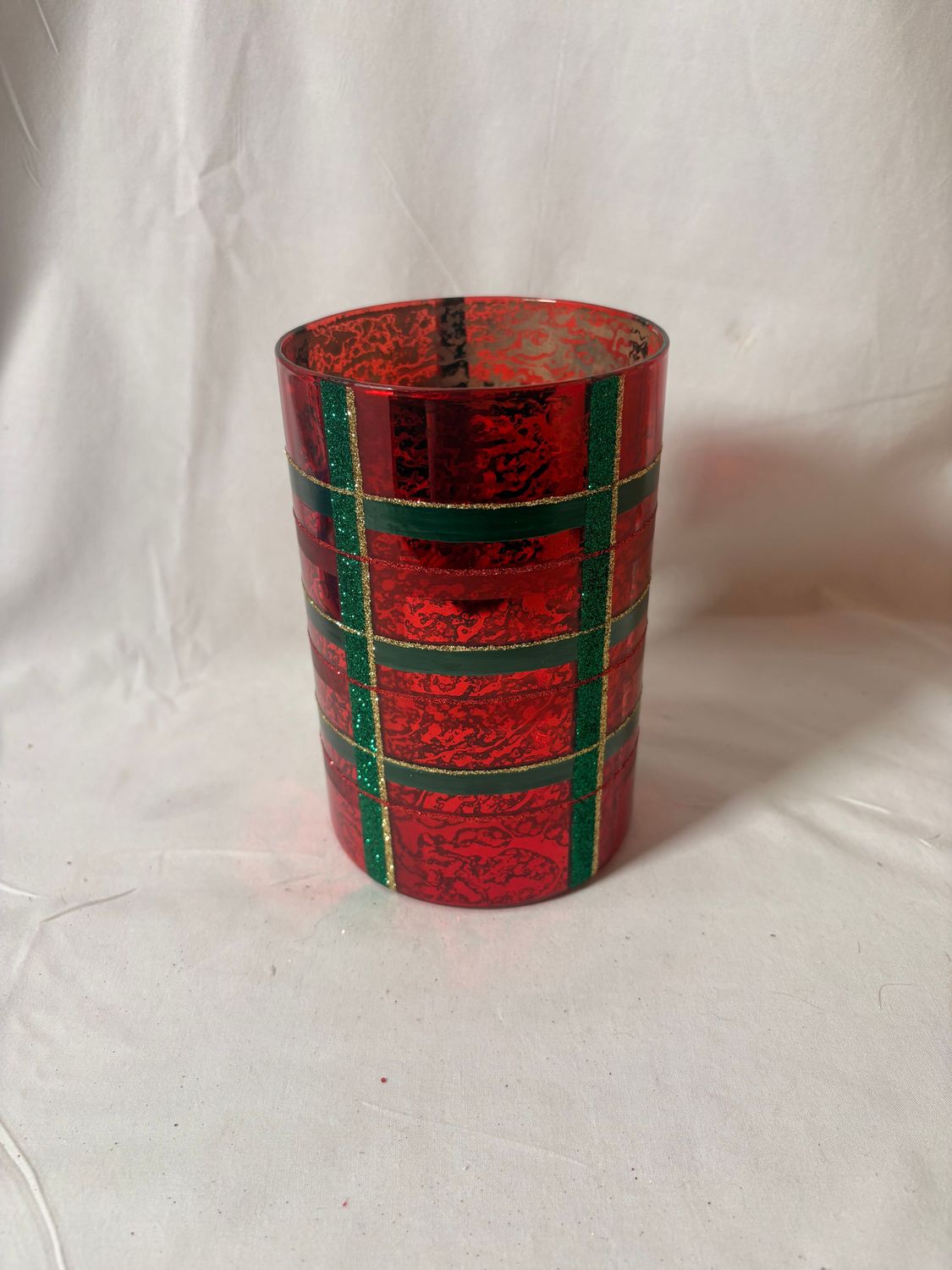 Glass Antique Tartan Votive 4" x 6" - Red/Green/Gold Glass Antique Tartan Votive 4" x 6" - Red/Green/Gold