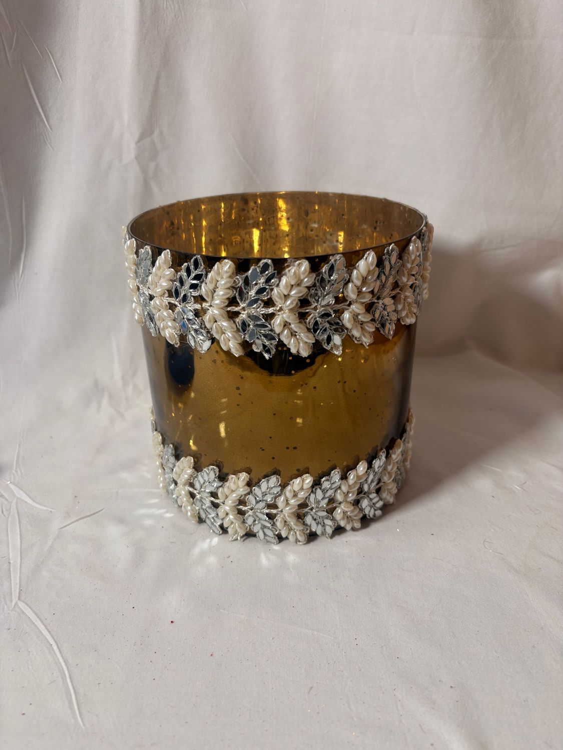 Glass Pearl Trim Votive 6" x 6.25" - Gold Glass Pearl Trim Votive 6" x 6.25" - Gold