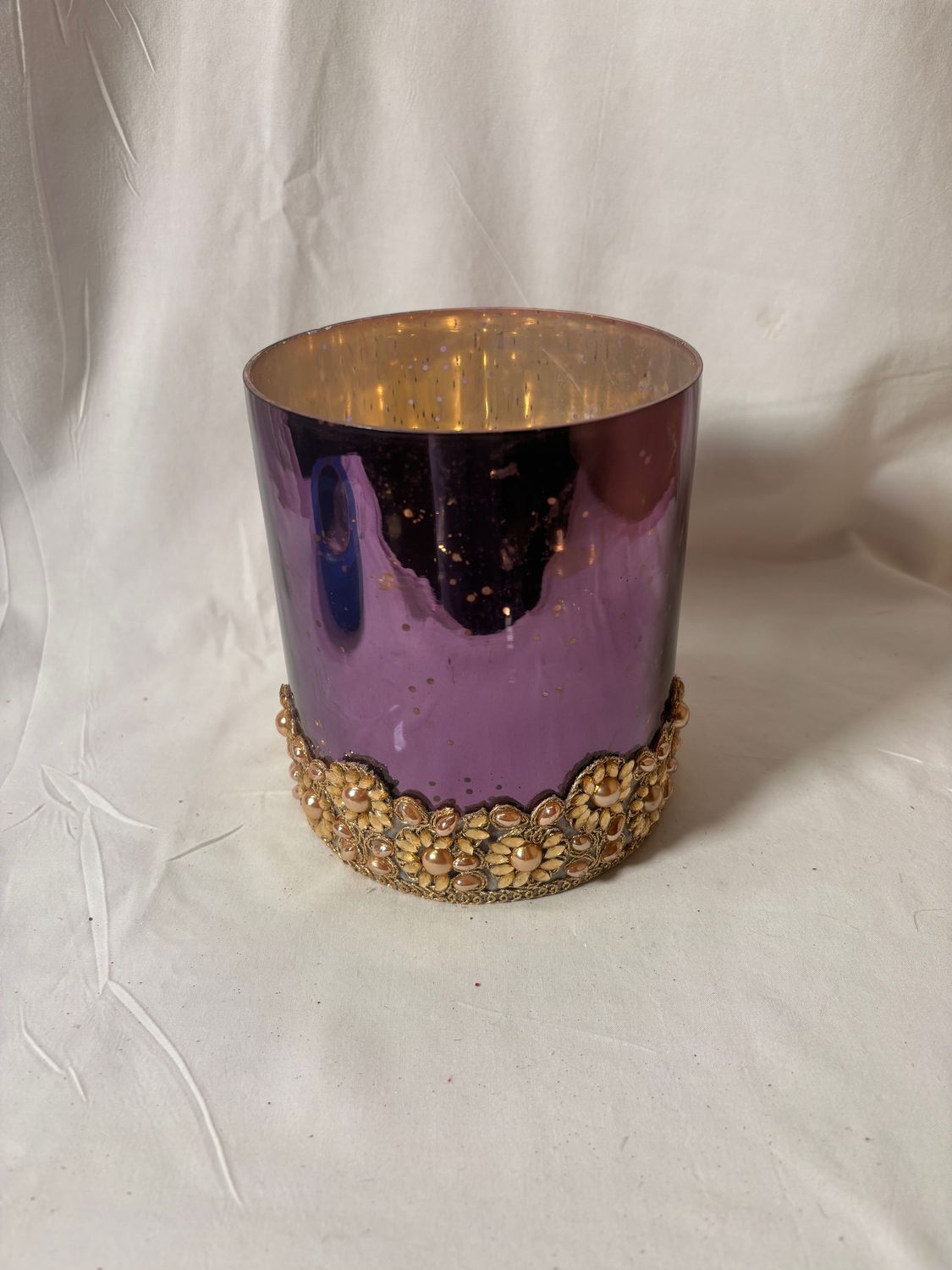 Glass Jewel Trim Votive 5" x 6" - Purple/Gold Glass Jewel Trim Votive 5" x 6" - Purple/Gold