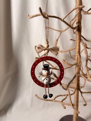 Wooden Snowman in Red Wreath Ornament 4"