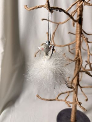 Resin Mouse White Poof Ballerina Ornament I