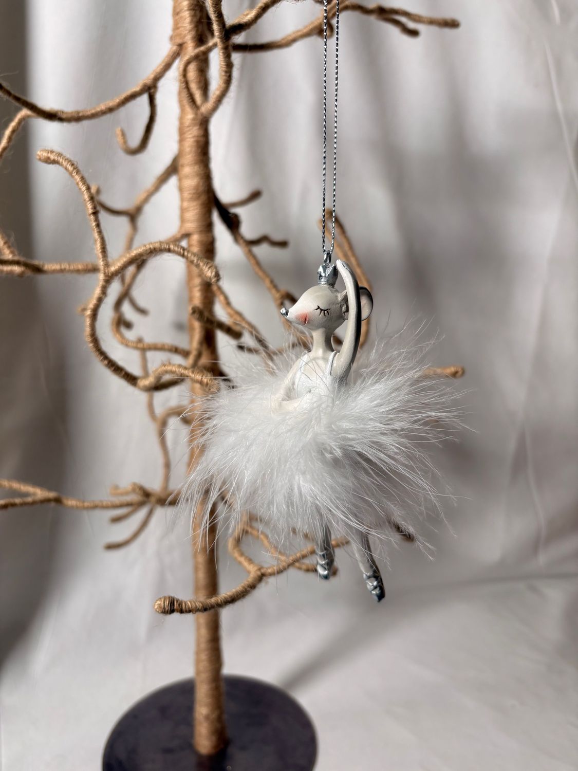 Resin Mouse White Poof Ballerina Ornament II