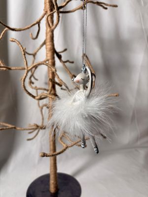 Resin Mouse White Poof Ballerina Ornament II
