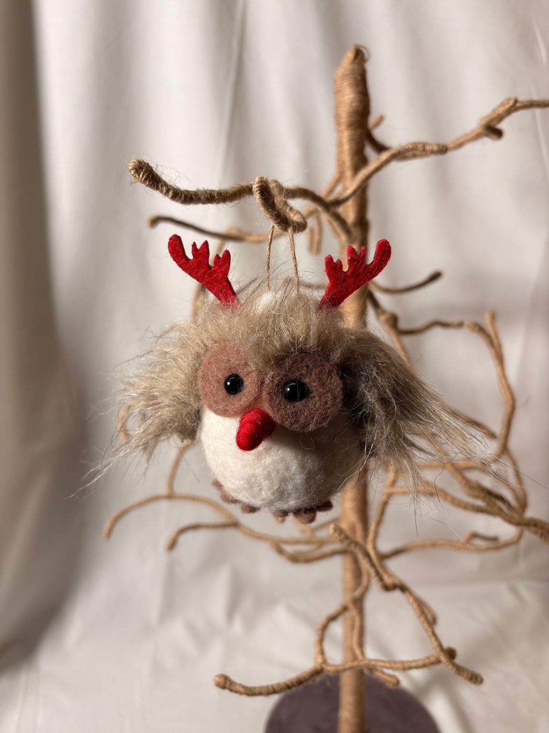 Felt Owl w/Antlers Ornament