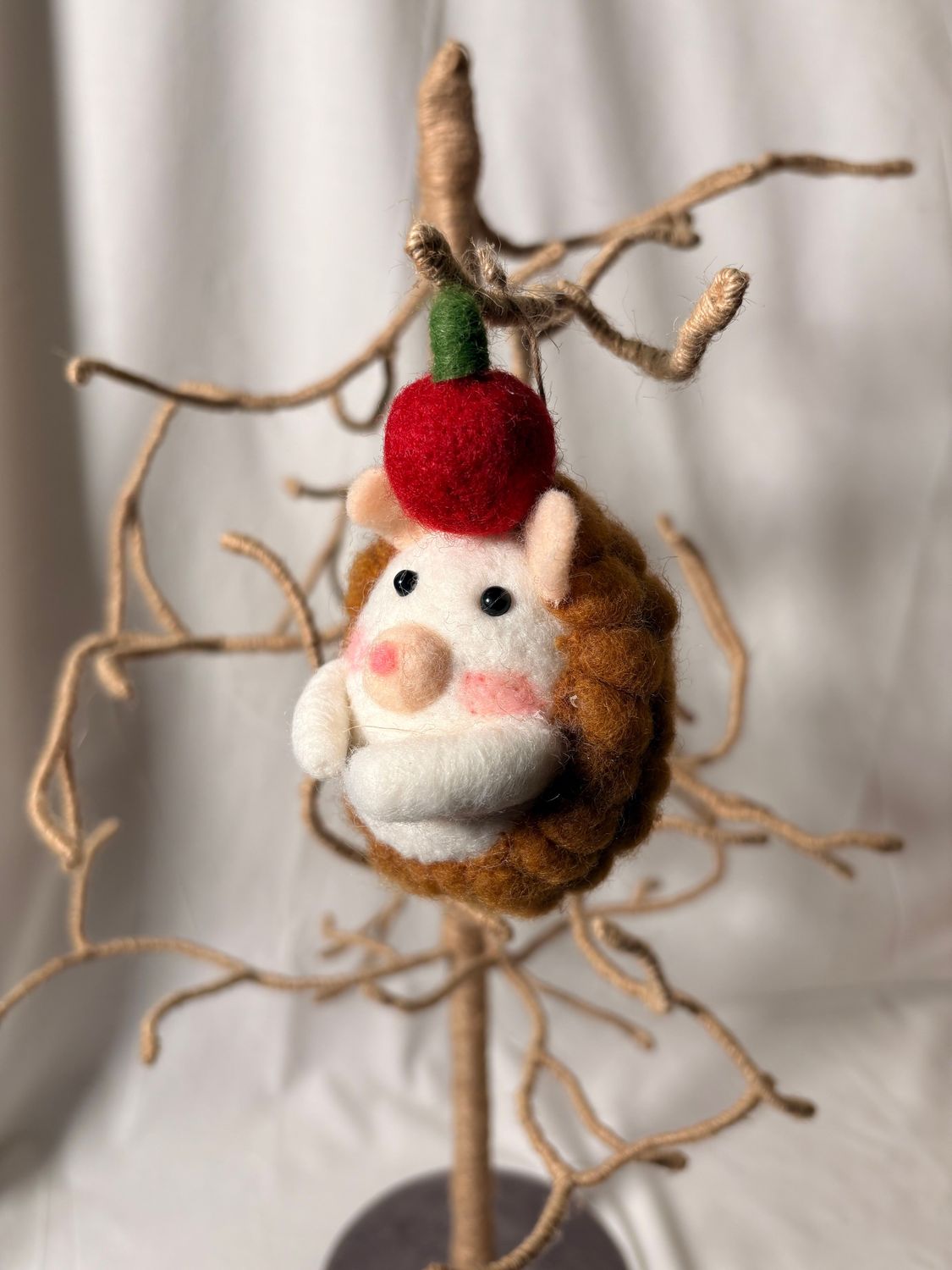 Felt Hedgehog w/Red Apple Ornament