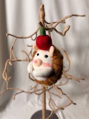 Felt Hedgehog w/Red Apple Ornament