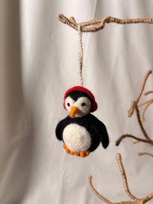 Felt Penguin w/Red Earmuffs Ornament