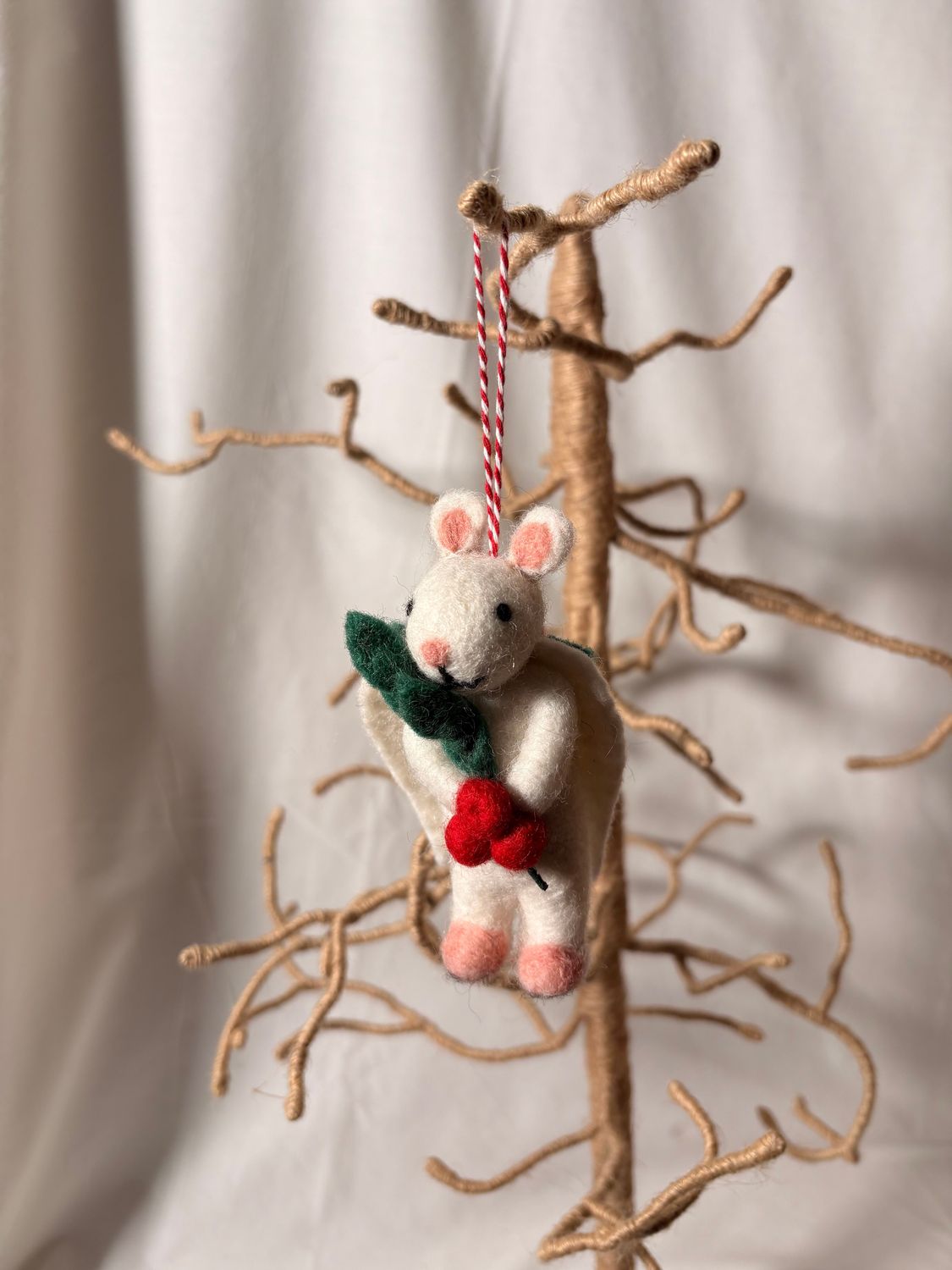 Felt Angel Mouse w/Holly Ornament