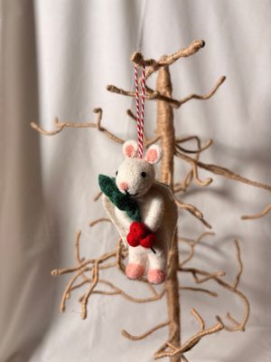 Felt Angel Mouse w/Holly Ornament