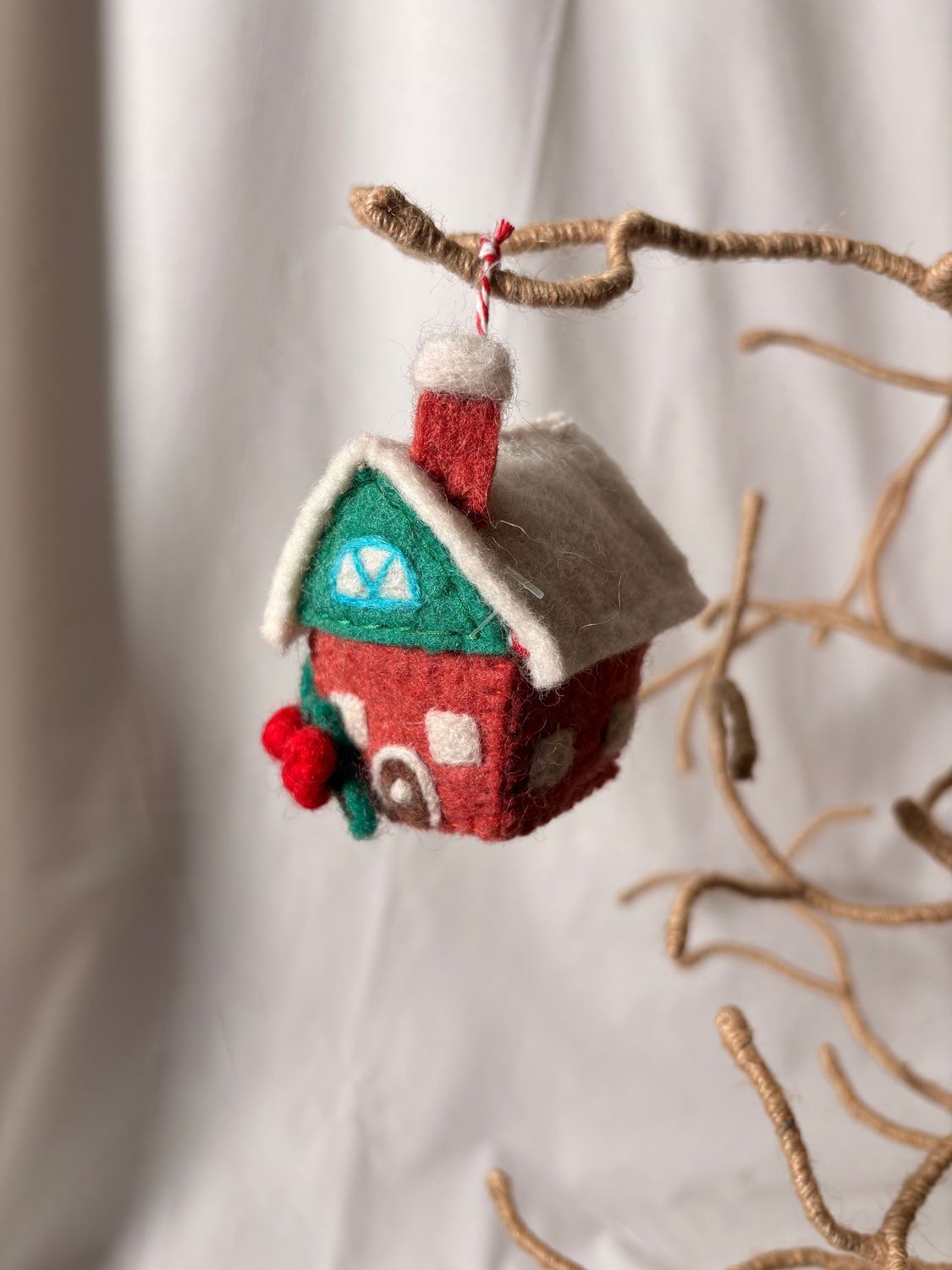 Felt Gingerbread House Ornament - Brown Door Felt Gingerbread House Ornament - Brown Door