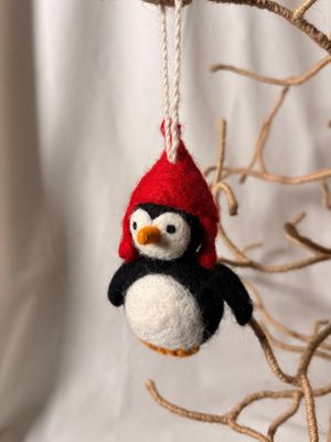 Felt Penguin w/Red Hat Ornament