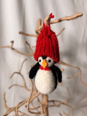 Felt Penguin w/Red Knit Hat Ornament