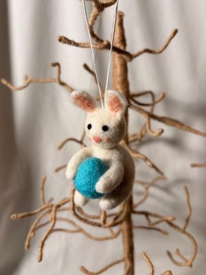 Felt Bunny with Blue Egg Ornament