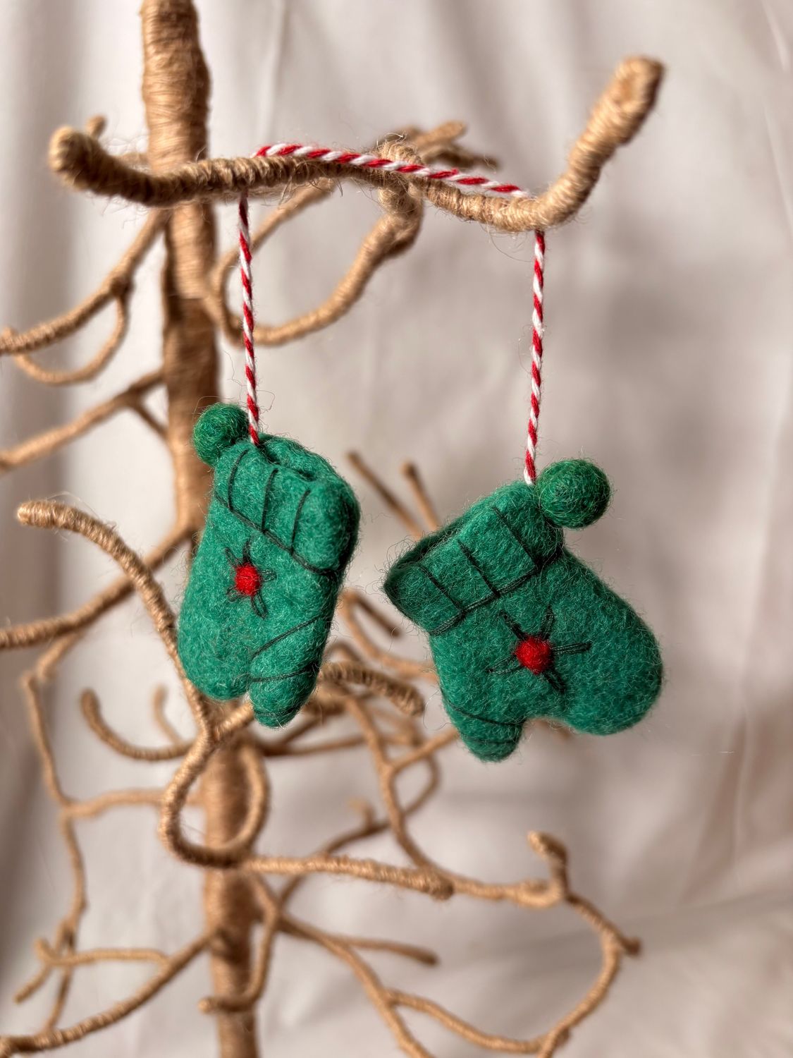 Felt Mini Mittens Ornament - Green