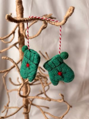 Felt Mini Mittens Ornament - Green
