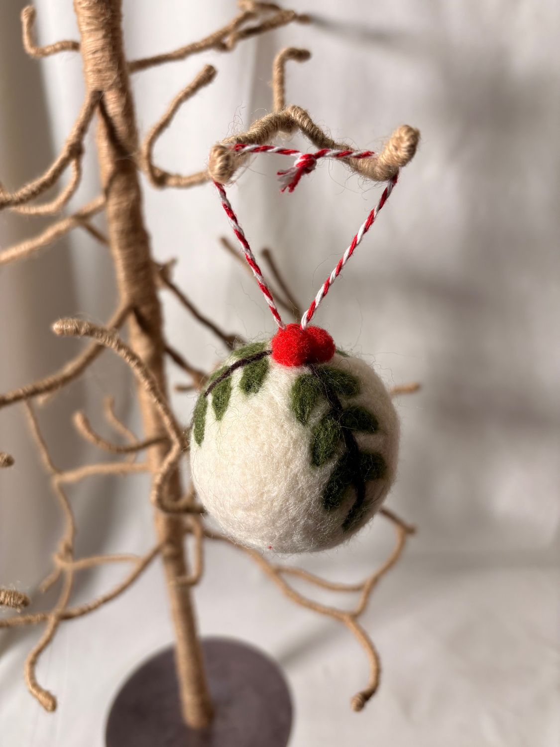 Felt White Ball w/Misletoe Ornament II