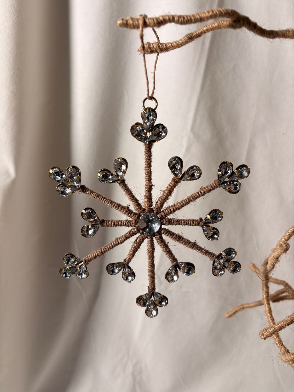 Jute Wrapped Bejeweled Snowflake Ornament 5.5" Jute Wrapped Bejeweled Snowflake Ornament 5.5"