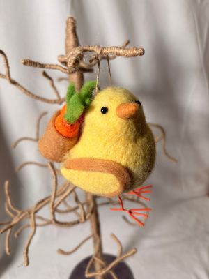 Felt Chick w/Basket of Carrots Ornament 5"