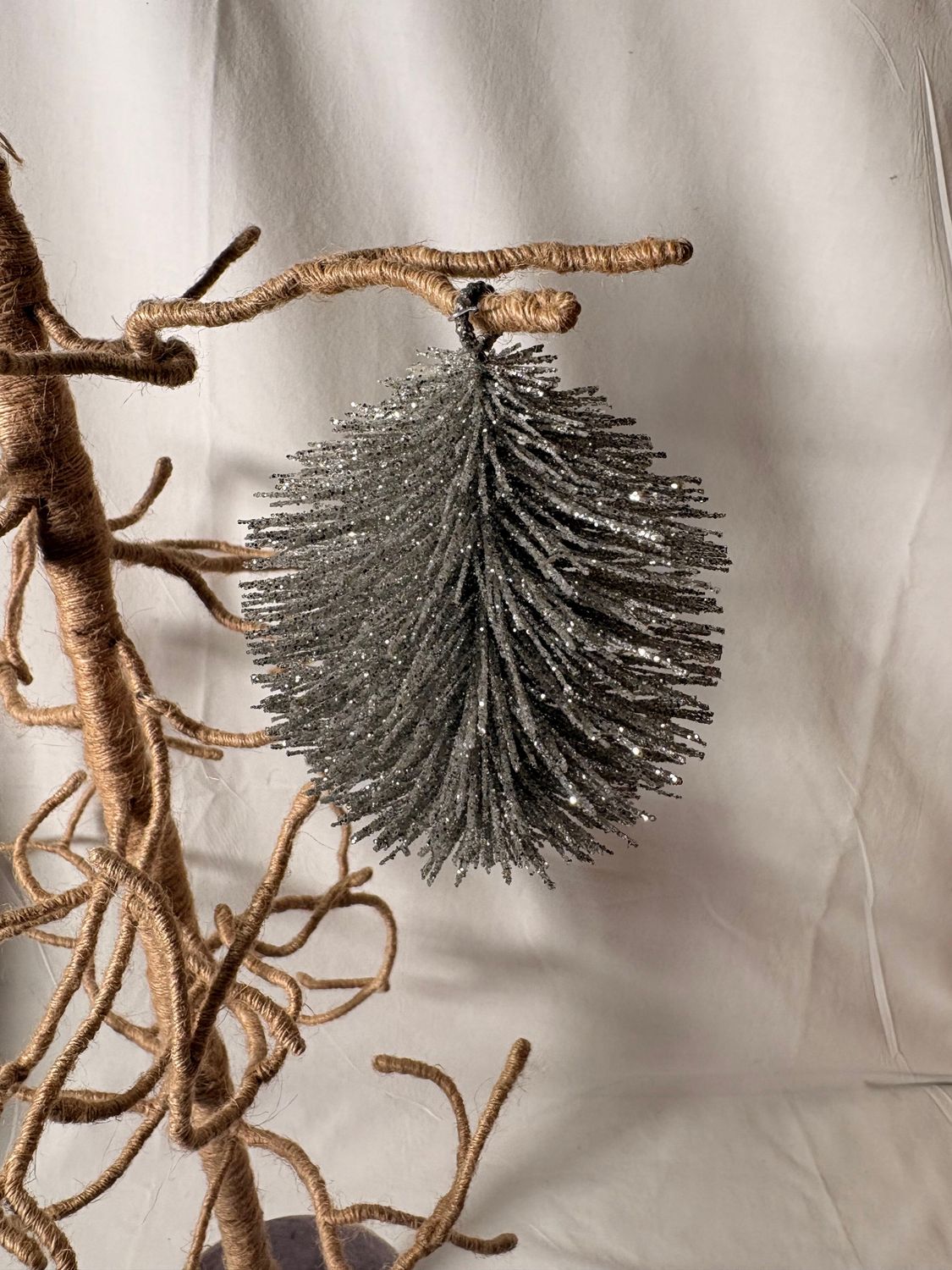 Silver Glitter Bristle Ball Ornament Lg 6"