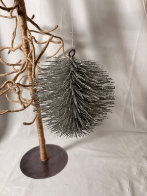 Silver Glitter Bristle Ball Ornament Sm 4"