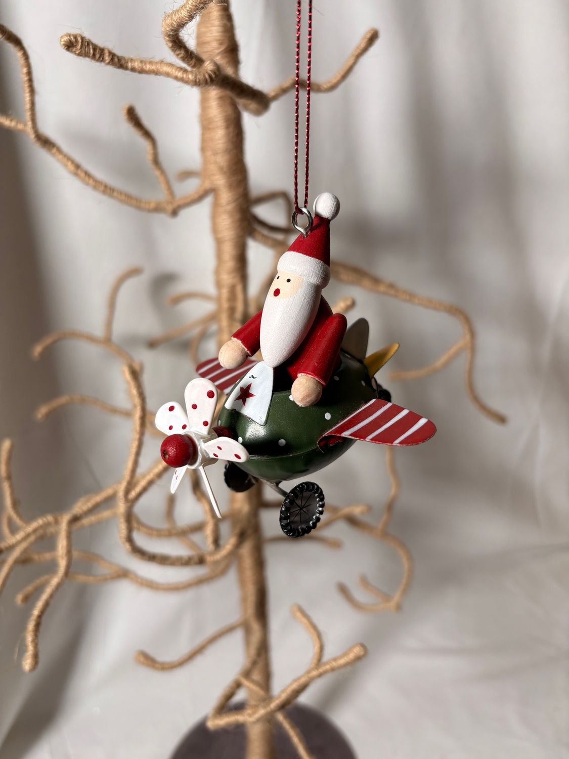 Metal Santa in Airplane Ornament 3"