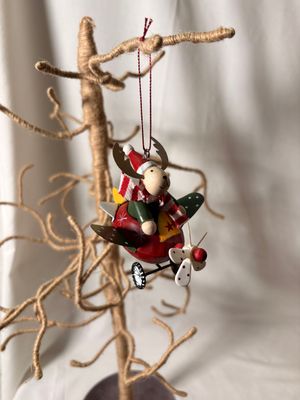 Metal Reindeer in Airplane Ornament 3"