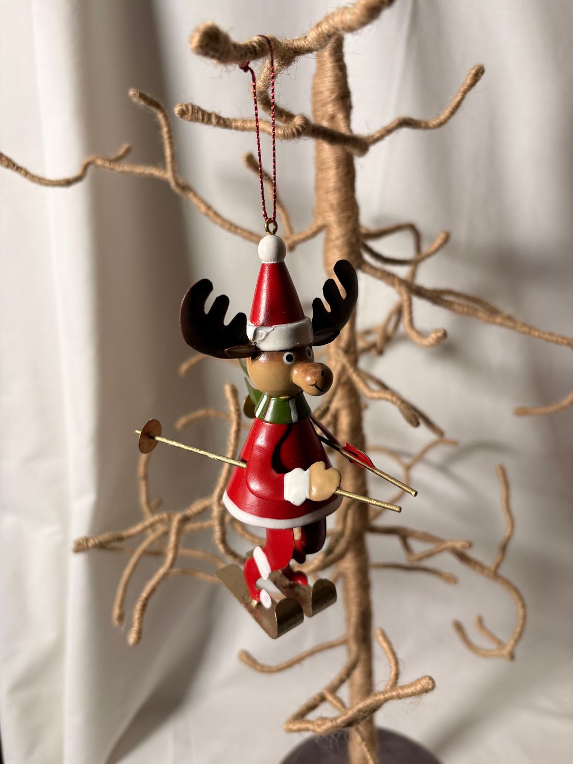 Metal Skiing Reindeer Ornament 6"