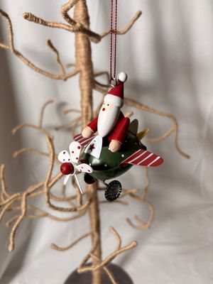 Metal Santa in Airplane Ornament 3"