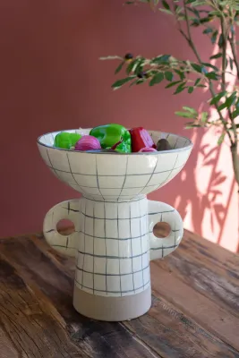 Ceramic Grid Design Compote w/Handles