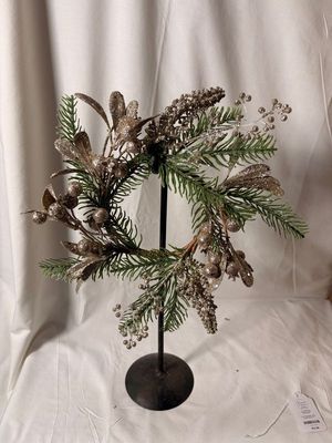 Fir & Champagne Glitter Candle Ring Sm 9" Fir & Champagne Glitter Candle Ring Sm 9"