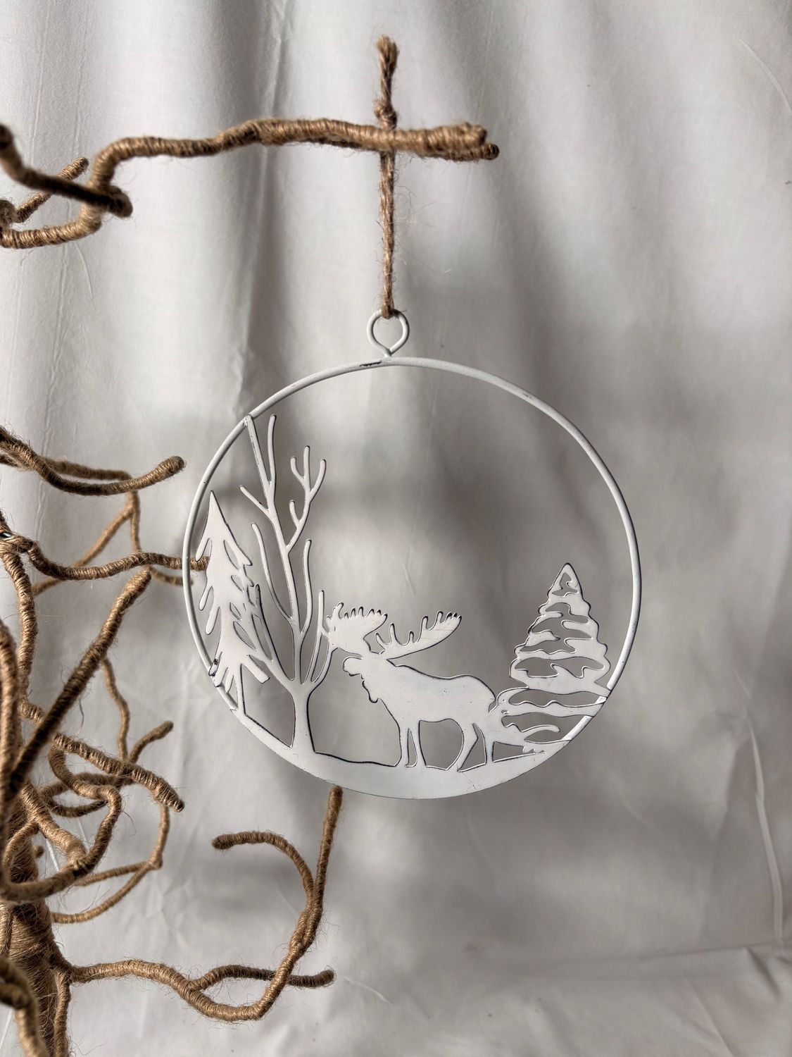6" Metal White Forest Scene Ornament II 6" Metal White Forest Scene Ornament II